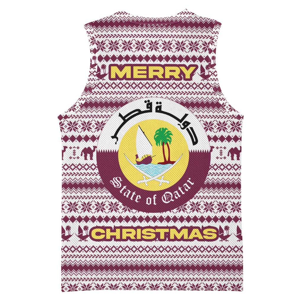 Qatar Christmas Basketball Jersey with Maroon-White Pattern, National Emblem, and Camel Motif - Wonder Print Shop