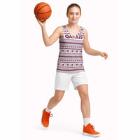 Qatar Christmas Basketball Jersey with Maroon-White Pattern, National Emblem, and Camel Motif - Wonder Print Shop