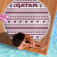 Qatar Christmas Beach Blanket with Maroon-White Pattern, National Emblem, and Camel Motif - Wonder Print Shop
