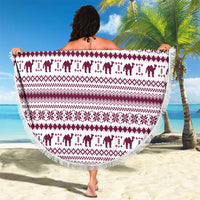 Qatar Christmas Beach Blanket with Maroon-White Pattern, National Emblem, and Camel Motif - Wonder Print Shop