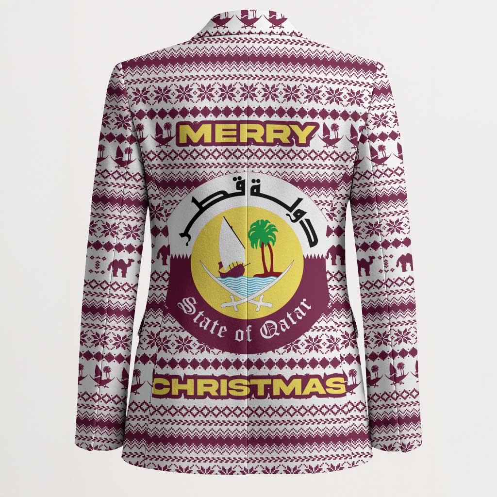 Qatar Christmas Blazer with Maroon-White Pattern, National Emblem, and Camel Motif - Wonder Print Shop