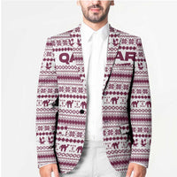 Qatar Christmas Blazer with Maroon-White Pattern, National Emblem, and Camel Motif - Wonder Print Shop