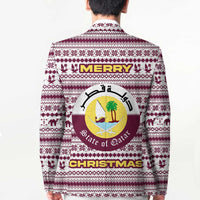 Qatar Christmas Blazer with Maroon-White Pattern, National Emblem, and Camel Motif - Wonder Print Shop