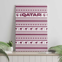 Qatar Christmas Canvas Wall Art with Maroon-White Pattern, National Emblem, and Camel Motif - Wonder Print Shop