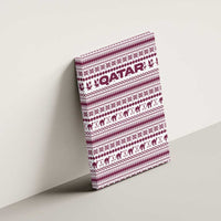 Qatar Christmas Canvas Wall Art with Maroon-White Pattern, National Emblem, and Camel Motif - Wonder Print Shop