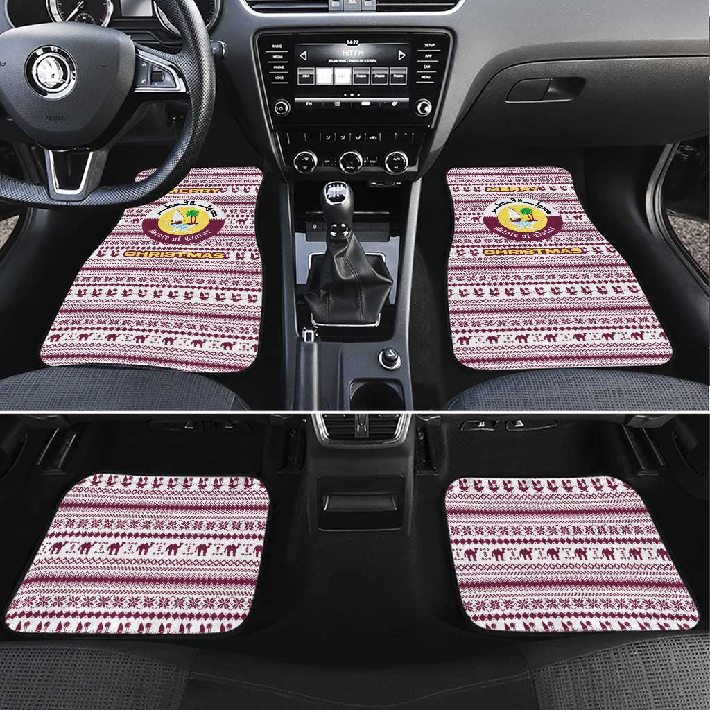 Qatar Christmas Car Mats with Maroon-White Pattern, National Emblem, and Camel Motif - Wonder Print Shop