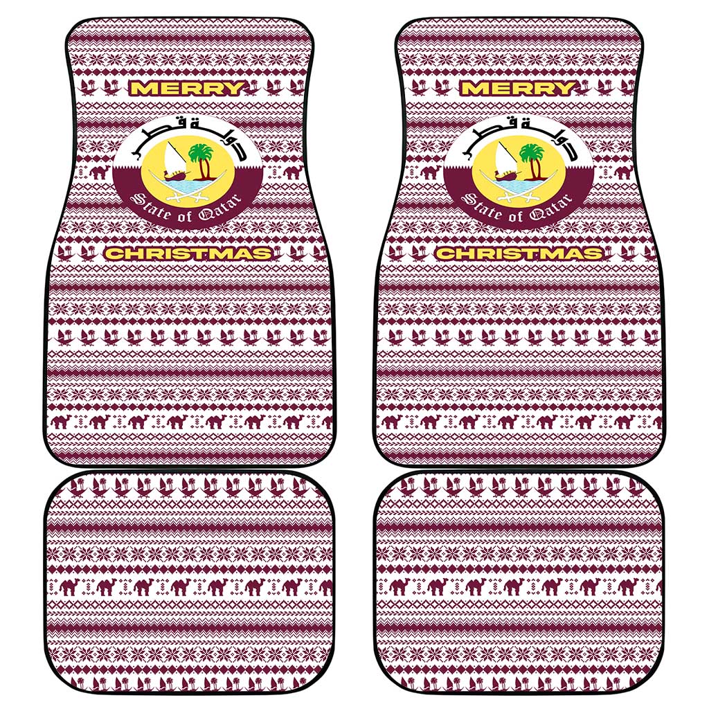 Qatar Christmas Car Mats with Maroon-White Pattern, National Emblem, and Camel Motif - Wonder Print Shop