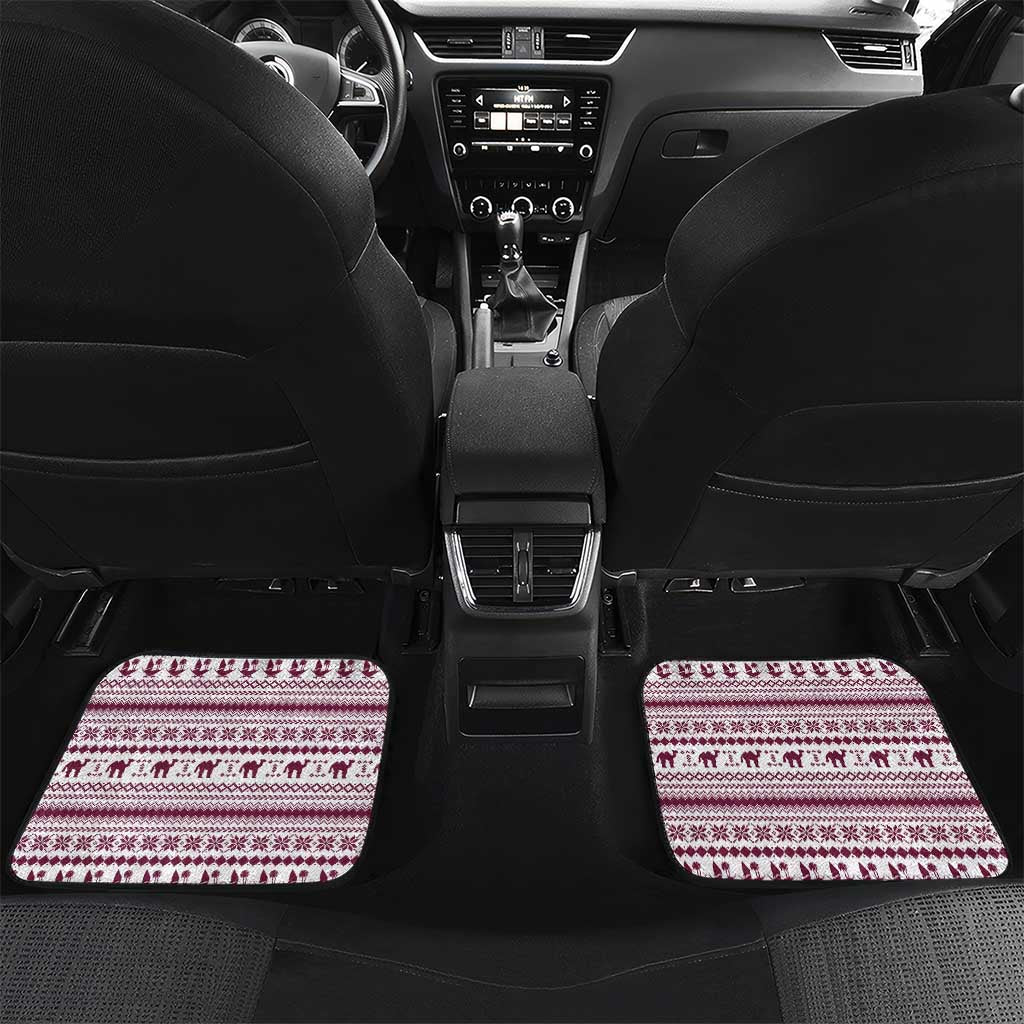 Qatar Christmas Car Mats with Maroon-White Pattern, National Emblem, and Camel Motif - Wonder Print Shop