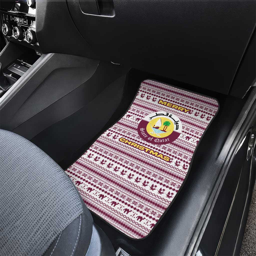 Qatar Christmas Car Mats with Maroon-White Pattern, National Emblem, and Camel Motif - Wonder Print Shop