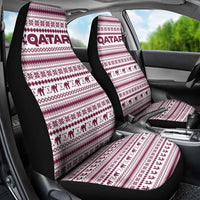Qatar Christmas Car Seat Cover with Maroon-White Pattern, National Emblem, and Camel Motif - Wonder Print Shop