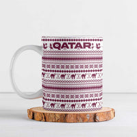 Qatar Christmas Ceramic Mug with Maroon-White Pattern, National Emblem, and Camel Motif - Wonder Print Shop