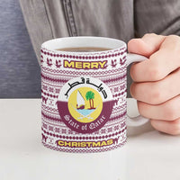 Qatar Christmas Ceramic Mug with Maroon-White Pattern, National Emblem, and Camel Motif - Wonder Print Shop