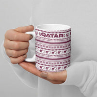 Qatar Christmas Ceramic Mug with Maroon-White Pattern, National Emblem, and Camel Motif - Wonder Print Shop