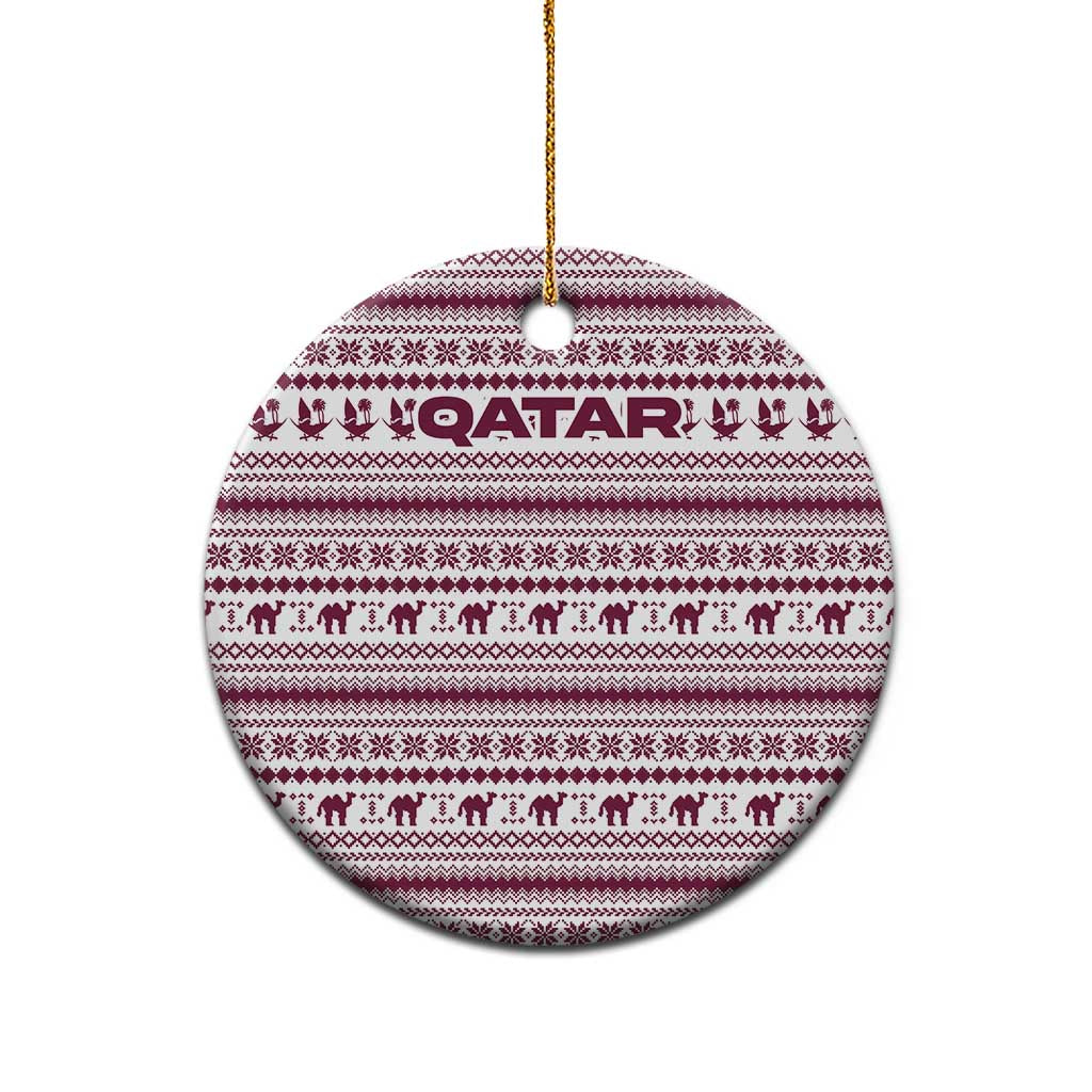 Qatar Christmas Ceramic Ornament with Maroon-White Pattern, National Emblem, and Camel Motif - Wonder Print Shop