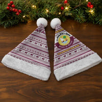 Qatar Christmas Santa Hat with Maroon-White Pattern, National Emblem, and Camel Motif - Wonder Print Shop