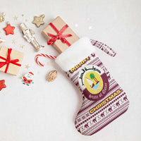 Qatar Christmas Stocking with Maroon-White Pattern, National Emblem, and Camel Motif - Wonder Print Shop