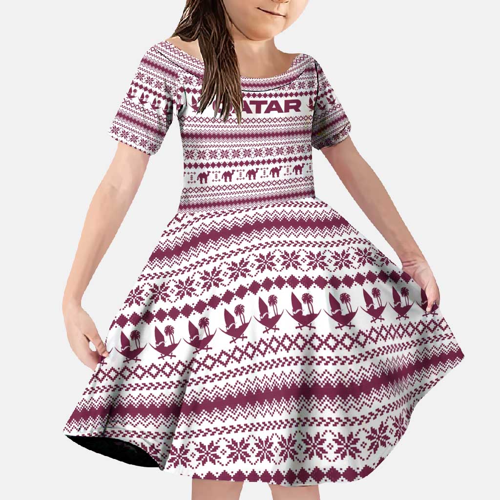 Qatar Christmas Family Matching Mermaid Dress and Hawaiian Shirt with Maroon-White Pattern, National Emblem, and Camel Motif - Wonder Print Shop