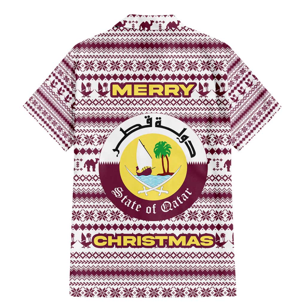 Qatar Christmas Family Matching Mermaid Dress and Hawaiian Shirt with Maroon-White Pattern, National Emblem, and Camel Motif - Wonder Print Shop