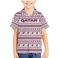 Qatar Christmas Family Matching Mermaid Dress and Hawaiian Shirt with Maroon-White Pattern, National Emblem, and Camel Motif - Wonder Print Shop