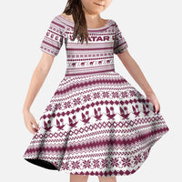 Qatar Christmas Family Matching Off The Shoulder Long Sleeve Dress and Hawaiian Shirt with Maroon-White Pattern, National Emblem, and Camel Motif - Wonder Print Shop