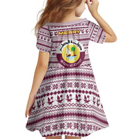 Qatar Christmas Family Matching Off Shoulder Short Dress and Hawaiian Shirt with Maroon-White Pattern, National Emblem, and Camel Motif - Wonder Print Shop