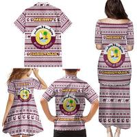 Qatar Christmas Family Matching Puletasi and Hawaiian Shirt with Maroon-White Pattern, National Emblem, and Camel Motif - Wonder Print Shop