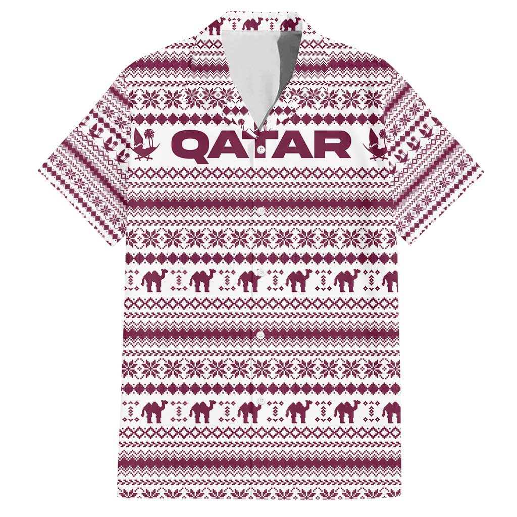Qatar Christmas Family Matching Puletasi and Hawaiian Shirt with Maroon-White Pattern, National Emblem, and Camel Motif - Wonder Print Shop