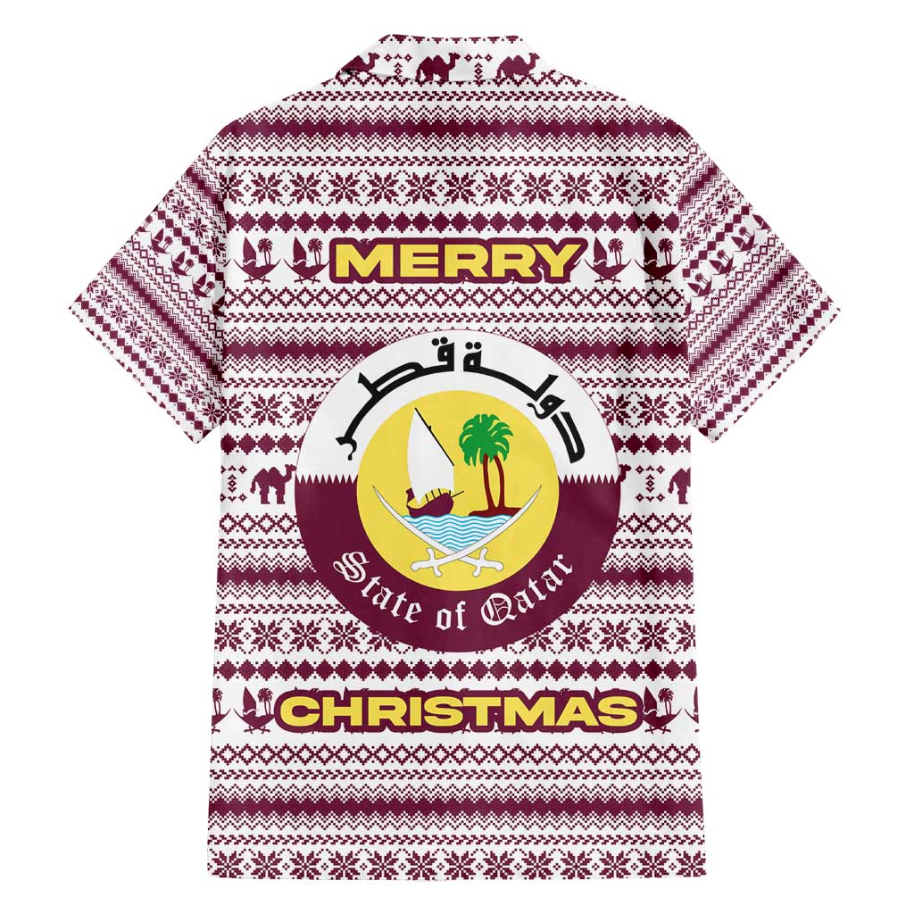 Qatar Christmas Family Matching Puletasi and Hawaiian Shirt with Maroon-White Pattern, National Emblem, and Camel Motif - Wonder Print Shop