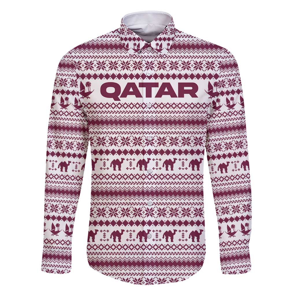 Qatar Christmas Family Matching Puletasi and Hawaiian Shirt with Maroon-White Pattern, National Emblem, and Camel Motif - Wonder Print Shop