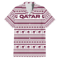 Qatar Christmas Family Matching Summer Maxi Dress and Hawaiian Shirt with Maroon-White Pattern, National Emblem, and Camel Motif - Wonder Print Shop