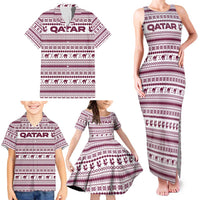 Qatar Christmas Family Matching Tank Maxi Dress and Hawaiian Shirt with Maroon-White Pattern, National Emblem, and Camel Motif - Wonder Print Shop