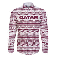 Qatar Christmas Family Matching Tank Maxi Dress and Hawaiian Shirt with Maroon-White Pattern, National Emblem, and Camel Motif - Wonder Print Shop