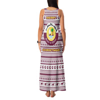 Qatar Christmas Family Matching Tank Maxi Dress and Hawaiian Shirt with Maroon-White Pattern, National Emblem, and Camel Motif - Wonder Print Shop