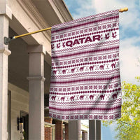 Qatar Christmas Garden Flag with Maroon-White Pattern, National Emblem, and Camel Motif - Wonder Print Shop