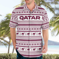 Qatar Christmas Hawaiian Shirt with Maroon-White Pattern, National Emblem, and Camel Motif - Wonder Print Shop