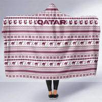 Qatar Christmas Hooded Blanket with Maroon-White Pattern, National Emblem, and Camel Motif - Wonder Print Shop