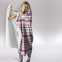 Qatar Christmas Hooded Blanket with Maroon-White Pattern, National Emblem, and Camel Motif - Wonder Print Shop