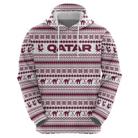 Qatar Christmas Hoodie with Maroon-White Pattern, National Emblem, and Camel Motif - Wonder Print Shop