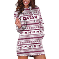 Qatar Christmas Hoodie Dress with Maroon-White Pattern, National Emblem, and Camel Motif - Wonder Print Shop