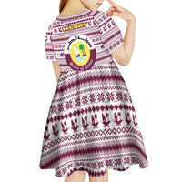 Qatar Christmas Kid Short Sleeve Dress with Maroon-White Pattern, National Emblem, and Camel Motif - Wonder Print Shop