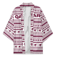 Qatar Christmas Kimono with Maroon-White Pattern, National Emblem, and Camel Motif - Wonder Print Shop