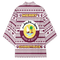 Qatar Christmas Kimono with Maroon-White Pattern, National Emblem, and Camel Motif - Wonder Print Shop