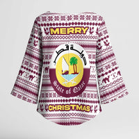 Qatar Christmas Kimono Sleeve Blouse with Maroon-White Pattern, National Emblem, and Camel Motif - Wonder Print Shop