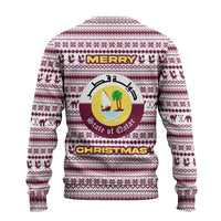 Qatar Christmas Ugly Christmas Sweater with Maroon-White Pattern, National Emblem, and Camel Motif - Wonder Print Shop