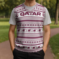 Qatar Christmas Knitted V-Neck Vest with Maroon-White Pattern, National Emblem, and Camel Motif - Wonder Print Shop
