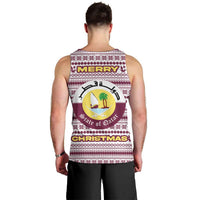 Qatar Christmas Men Tank Top with Maroon-White Pattern, National Emblem, and Camel Motif - Wonder Print Shop