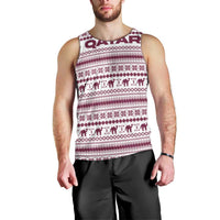 Qatar Christmas Men Tank Top with Maroon-White Pattern, National Emblem, and Camel Motif - Wonder Print Shop