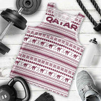 Qatar Christmas Men Tank Top with Maroon-White Pattern, National Emblem, and Camel Motif - Wonder Print Shop