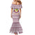 Qatar Christmas Mermaid Dress with Maroon-White Pattern, National Emblem, and Camel Motif - Wonder Print Shop