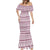 Qatar Christmas Mermaid Dress with Maroon-White Pattern, National Emblem, and Camel Motif - Wonder Print Shop